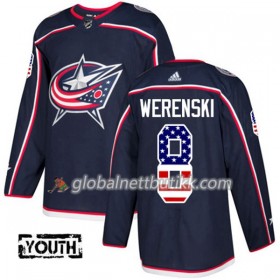 Blue Jackets Hockeydrakt Zach Werenski 8 2017-2018 USA Flag Fashion Blå Adidas Authentic - Barn